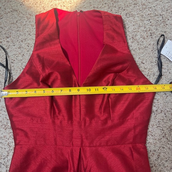 ALFRED SUNG Sleeveless Pleated Skirt‎ Red Long Formal Gown Dress Pockets prom 10 - Picture 11 of 13